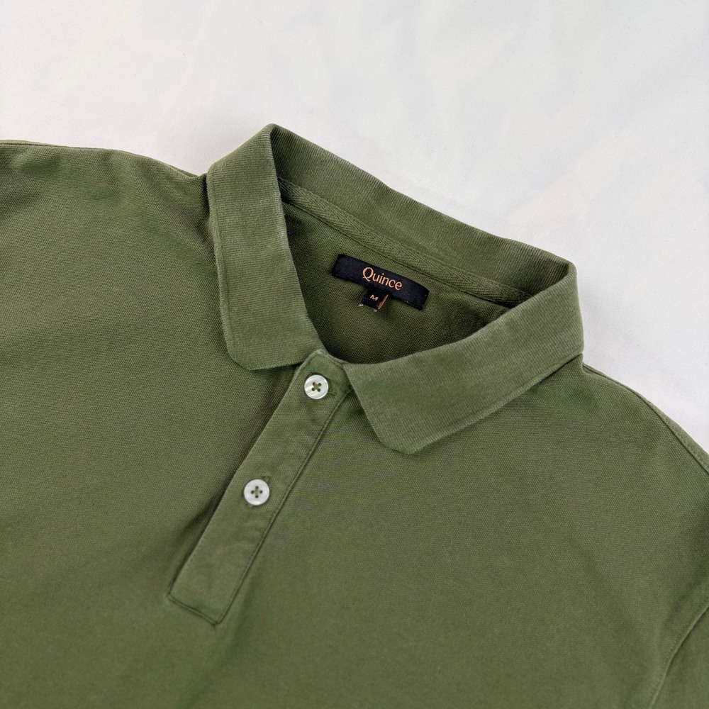 Quince Organic Cotton Pique Polo Shirt Mens Size M Olive Green Short Sleeve